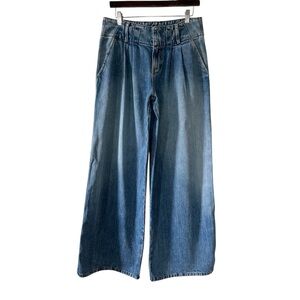 Alice + Olivia Women’s Medium Blue Mid-Rise Wide Leg Pleat Front Jeans- Size 28